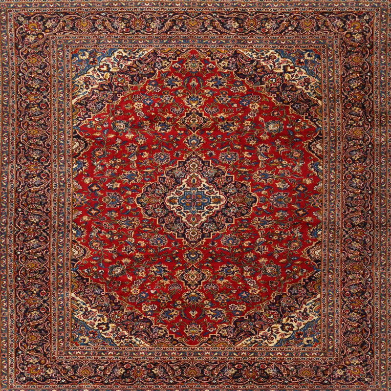 Tapis oriental rouge / bleu / beige Shyam, Carré 6 pi