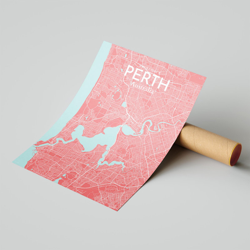 «Perth City Map», impression, Rose / bleu pastel, H 24 po x l 18 po