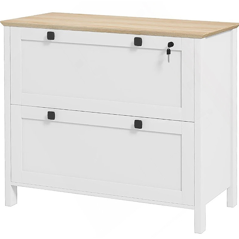 Lateral File Cabinet,Filing Cabinet with Adjustable Hanging Bar,For Home and Office, White/Oak