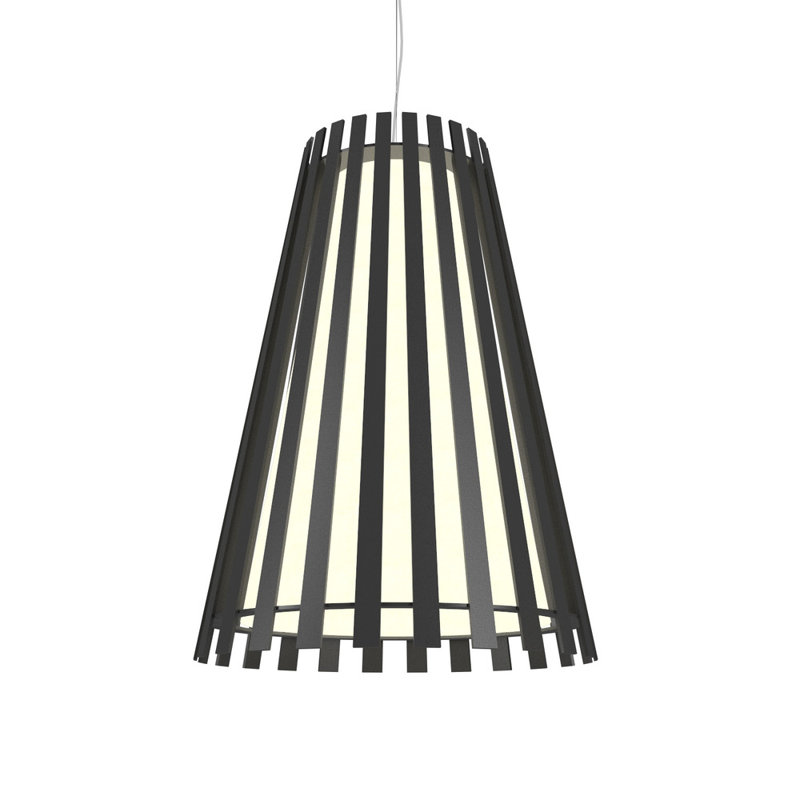 Teak Slatted Cone Pendant Light with LED