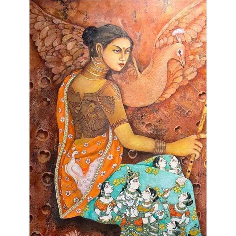 Krishnamayi Radha | Acrylique sur toile | Par Nikunja Bihari Das | Avec cadre