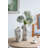 White Ceramic Accent Vase With Gray Floral Design-1308724193