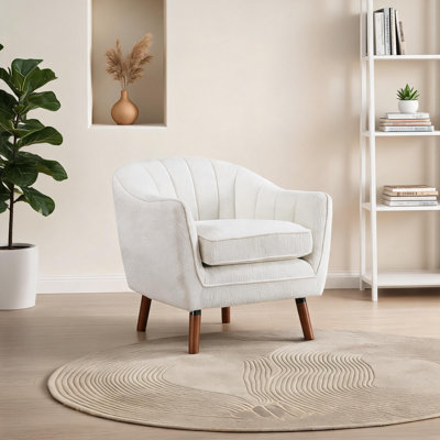 Fauteuil d'appoint Mid-Century moderne à une place, revêtement en chenille blanc avec pieds en bois massif pour le salon