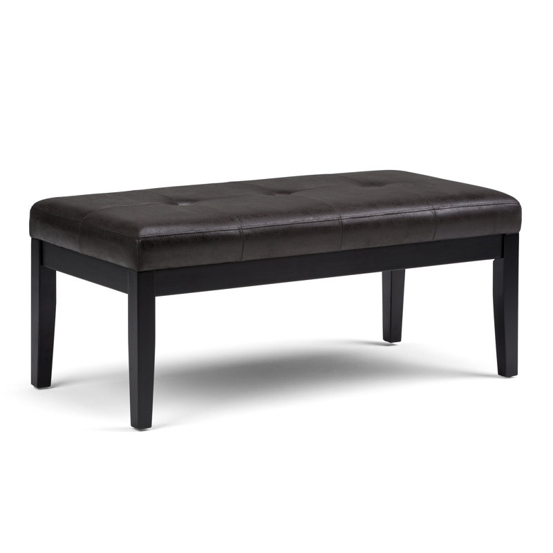 Lacey 41"W Vegan Leather Contemporary Tufted Ottoman Bench with Stitching Detail, Distressed Black