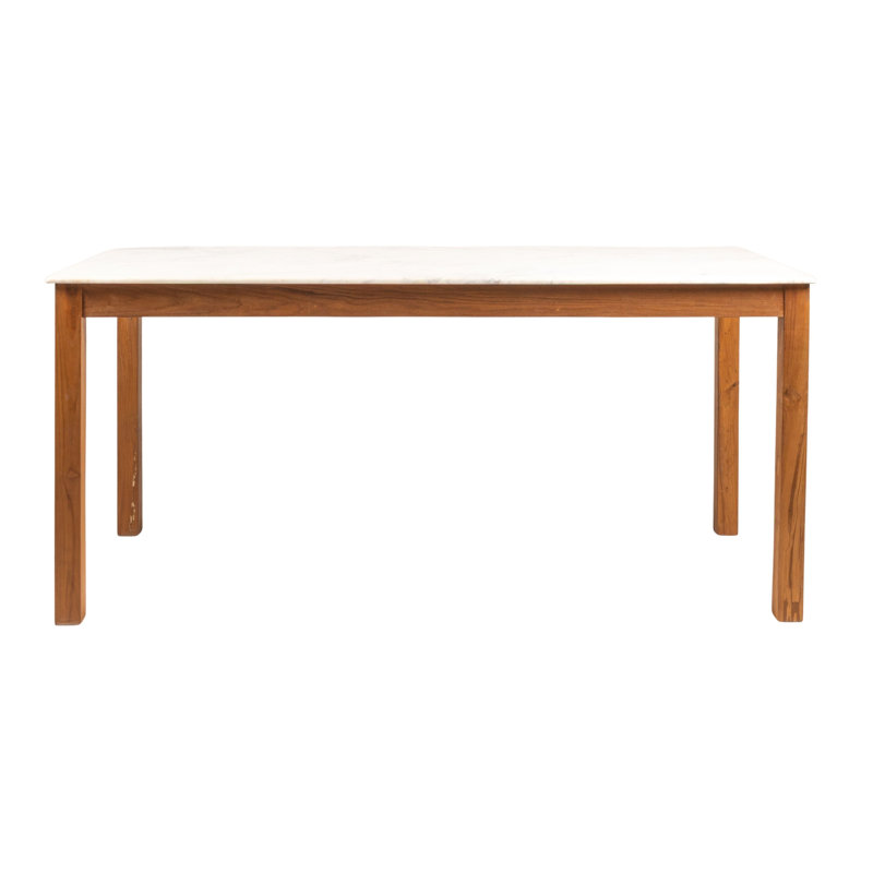 Elliot Wood Farm Table with Marble Top, Natural and White, White/Brown