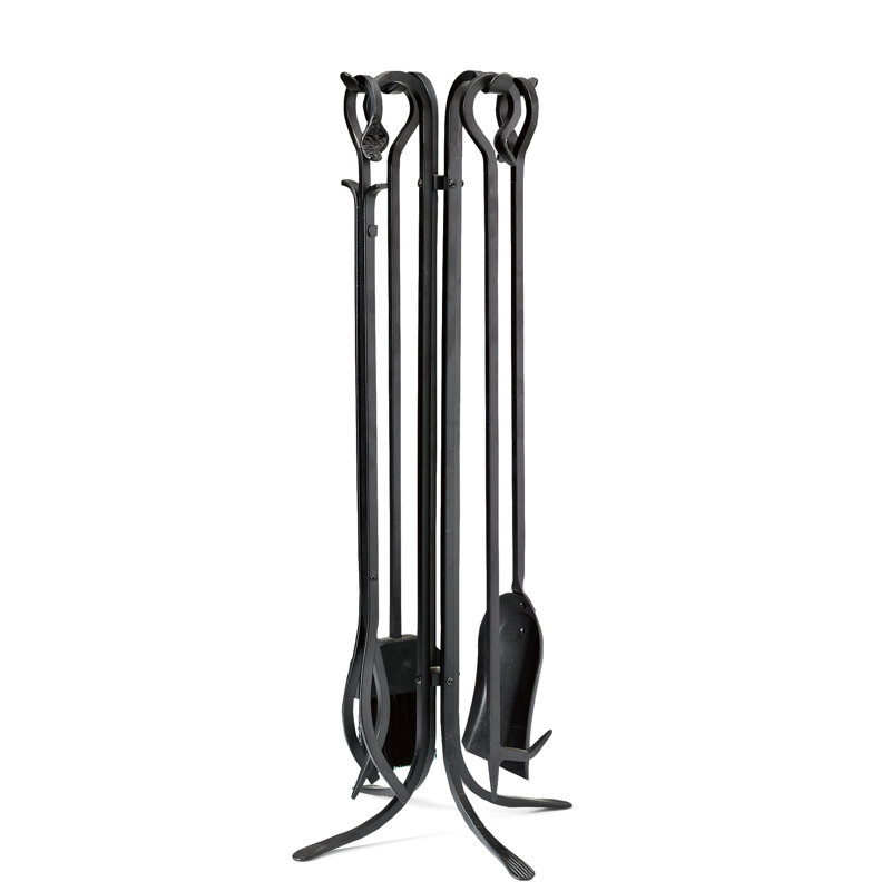 4 Piece Iron Fireplace Tool Set, Black