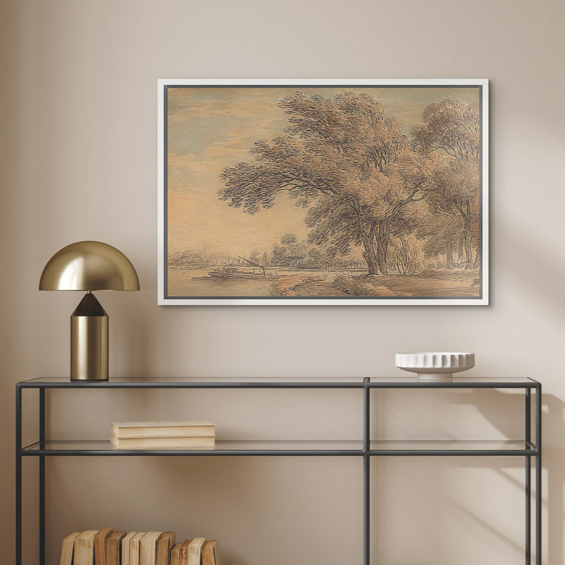 Reproduction d'art sur toile encadrée - paysage rétro, salon, décor de ferme moderne, H 16 po x l 24 po, Blanc