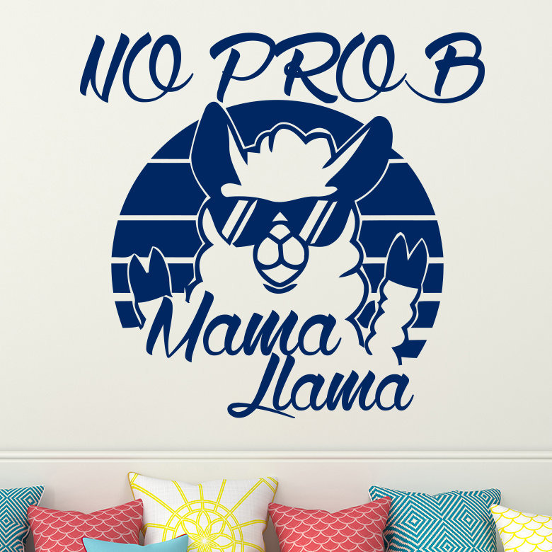 Décalcomanie murale "no prob maman llama", Bleu foncé