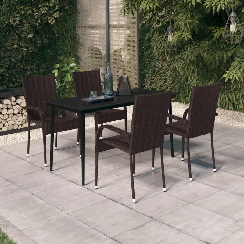 Adaleah 4 - Person Patio Dining Set with Rectangular Table, Brown/Black, 140 cm table length, 4