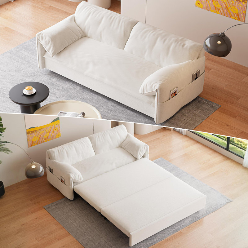 63.8" Queen Pull Out Sofa Bed, 3-In-1 Convertible Sleeper Sofa With Side Storage,Multi-Functional Velvet Loveseat Bed For Living Room,Bedroom,Apartment,Office