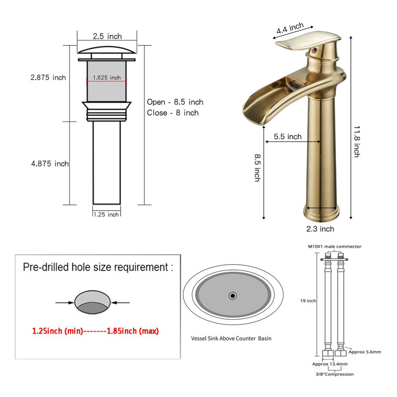 Single-handle Bathroom Faucet with Drain Assembly, Brushed Gold