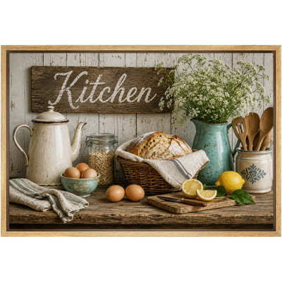 Vintage Farmhouse Kitchen Bread and Lemon Still Life Artwork, Kitchen Pictures, Framed Canvas Giclee Print Wall Art