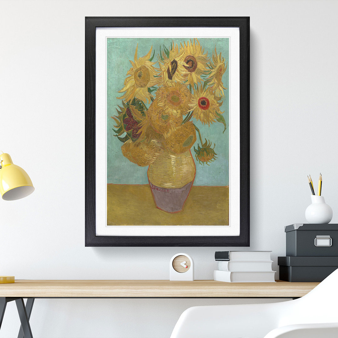Vase with Twelve Sunflowers by Vincent Van Gogh - Framed Print