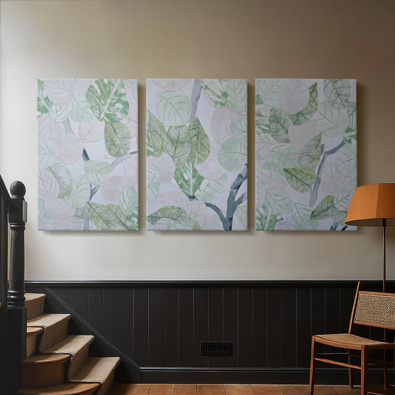 Aspen Spring Leaves I - Toile tendue avec châssis sur mesure - 3 pièces, H 12 po x l 24 po