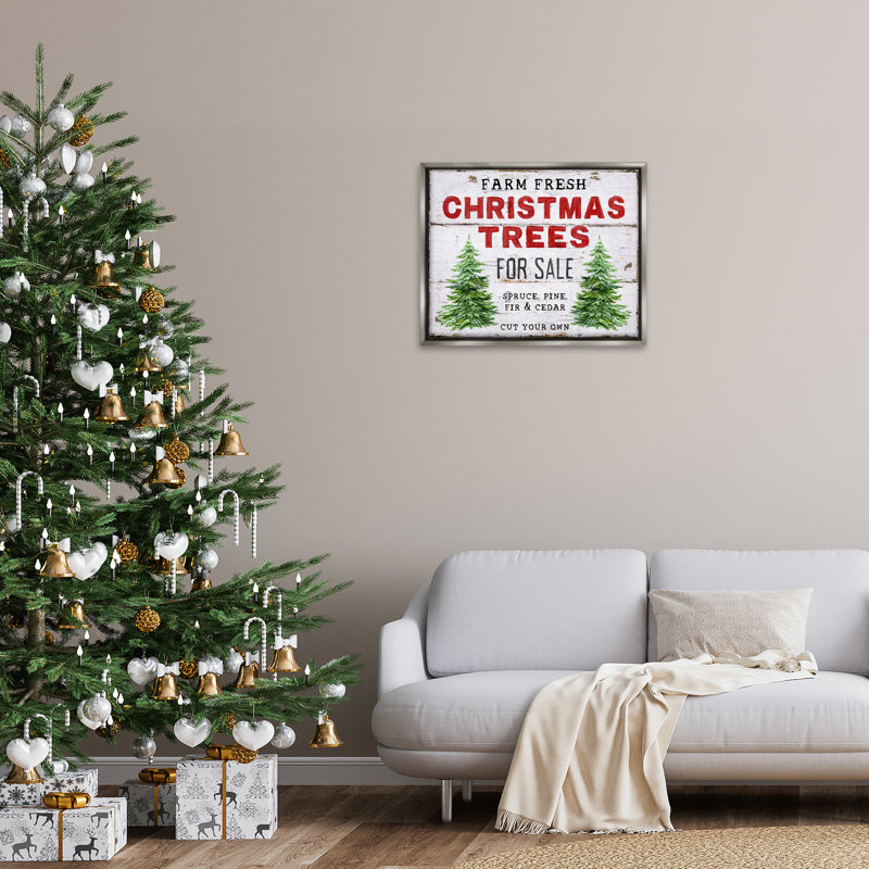 Art mural sur toile, arbres de Noël à vendre par Creatif Belle, H 25 po x l 31 po, Cadre flottant gris