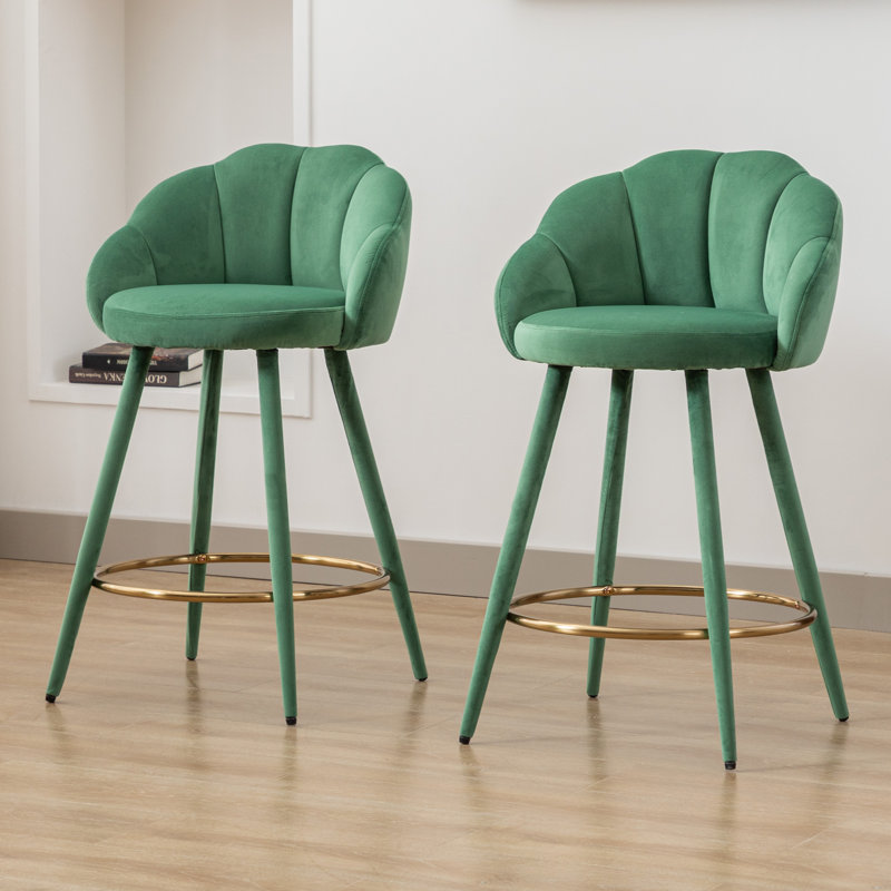 Damisi Upholstered Counter Stool with Metal Frame, Green