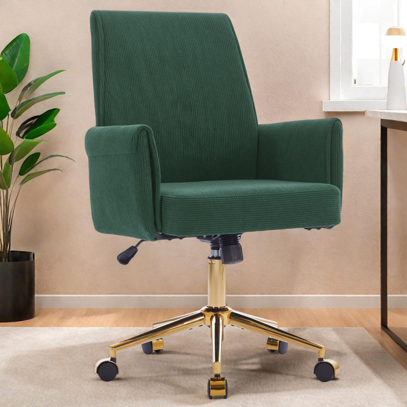 Chaise de bureau relevable à dossier moyen avec tissu rayé et conception ergonomique, Vert