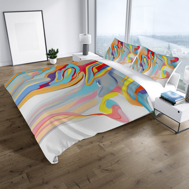 Blue/Red/Yellow Microfiber Duvet Cover Set, Housse de couette pour très grand lit et 2 très