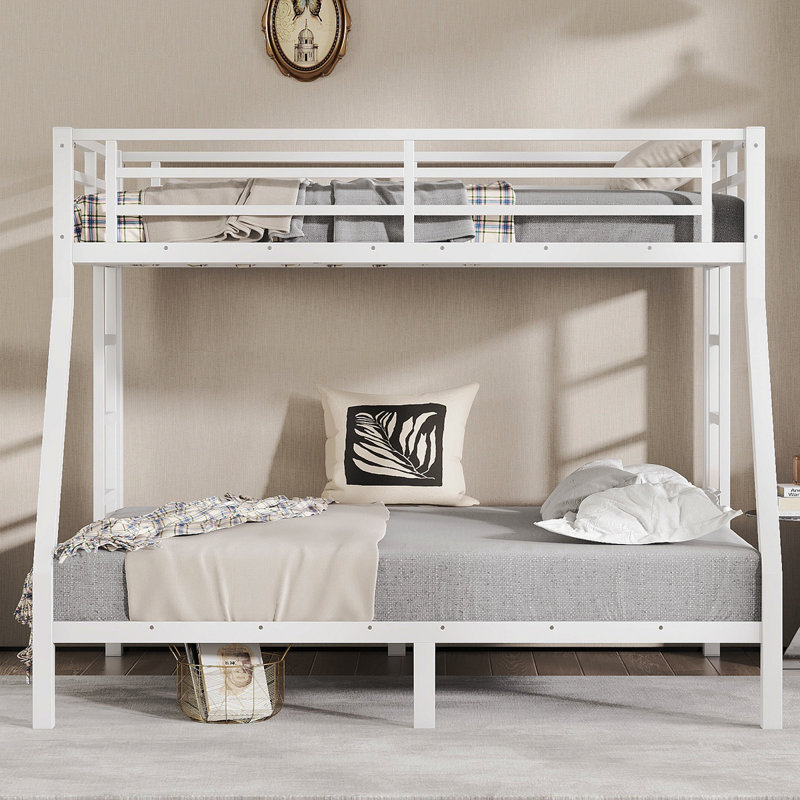 Lit superposé simple au-dessus de double en métal pour les adolescents et les adultes, peu encombrant / sans sommier tapissier, blanc