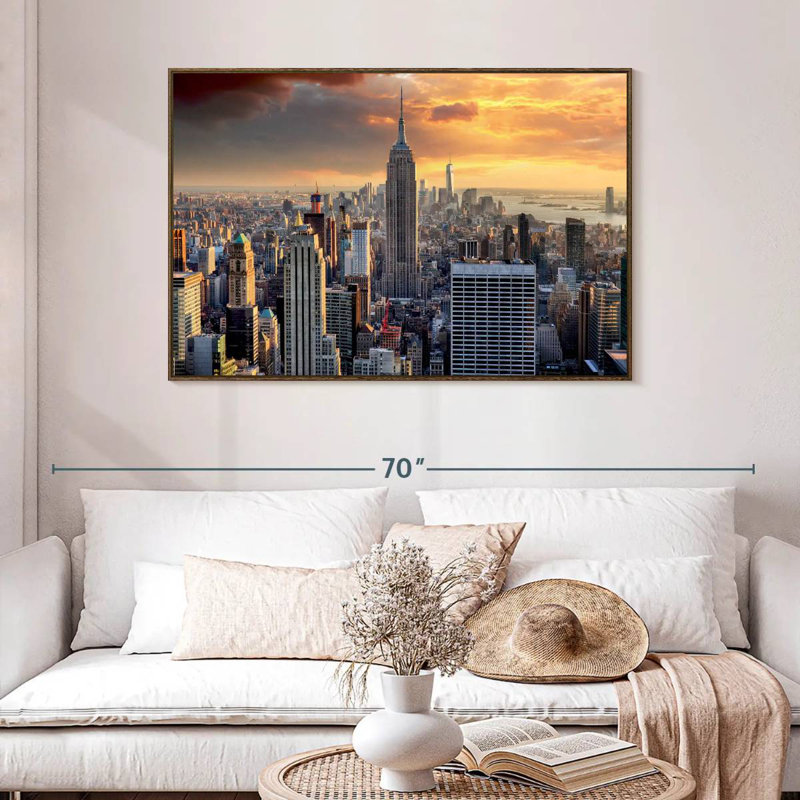 New York City High Rises, 46 po x 31 po, Cadre flottant noyer