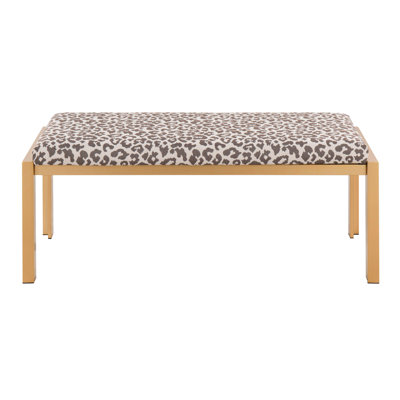 Contemporary Bench in Gold Metal and Beige Leopard Fabric