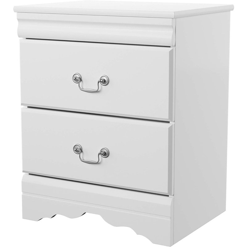 White Contemporary 2-Drawer Nightstand with Antique Pulls