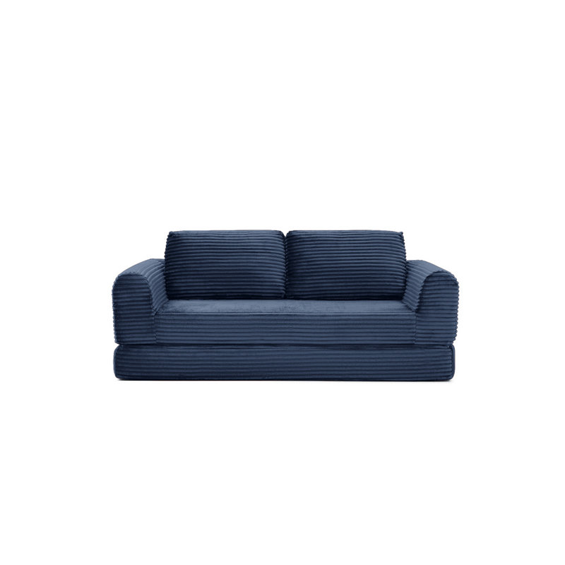 Canapé-lit convertible 2 en 1 pliant, canapé-lit en velours côtelé moderne avec 2 * coussins, canapé-lit modulaire sans dossier avec lit escamotable Futon, canapé-lit modulaire pliant pour le salon, bleu