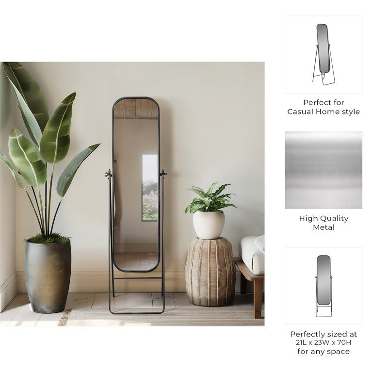 Modern Metal Framed Mirror for Bedroom Accent - Decorative Large Wall Mirrors for Bathroom, Vanity and Tabletop Decor - 70", Black