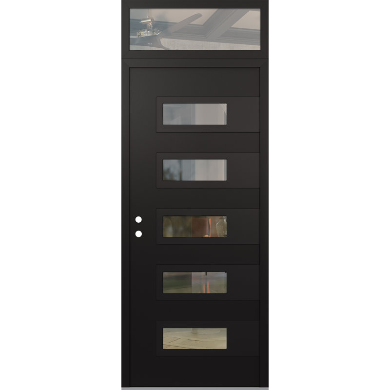 D3 Porte d'entrée droite 36 po x 96 po panneau noir en acier noir et noir transparent avec traverse avant en verre transparent