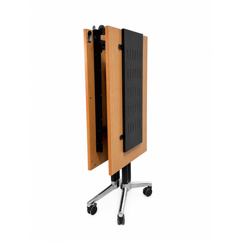 Tables de formation mobiles professionnelles avec alimentation électrique intégrée et chaises de bureau | Ensemble de 3 tables et 6 chaises | Tables de formation gigognes pliantes de 203 cm | Roulettes verrouillables | Mobilier pour salles de conférence et salles de classe | Hêtre 6 places