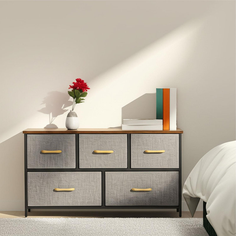 Metal 100cm W Chest of Drawers, Yellow/Brown/Grey