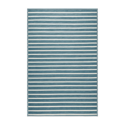 Machine Washable Horizontal Stripes Blue Area Rug