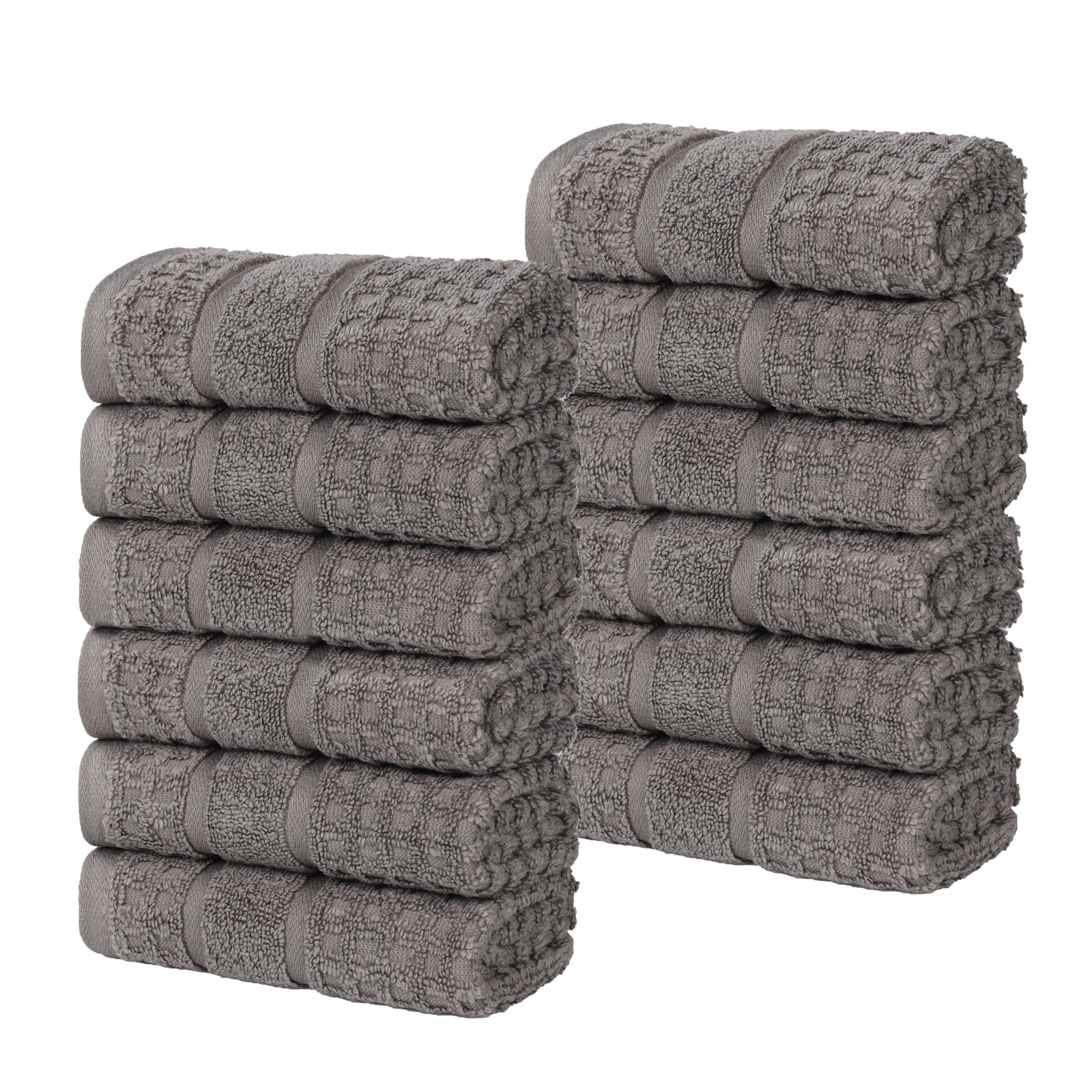 Hisela Zero Twist Cotton Solid Waffle Honeycomb Plush Soft Absorbent Medium Weight Assorted Towel Set, 12 Piece Towel Set