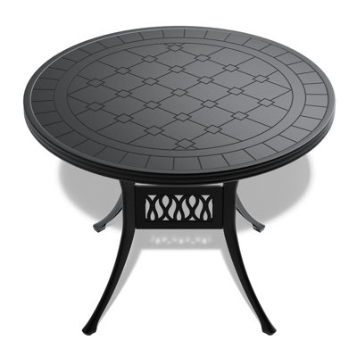 Exquisite Cast Aluminum Patio Dining Table With Carved Texture And Umbrella Hole For Outdoor Gatherings And Relaxation
