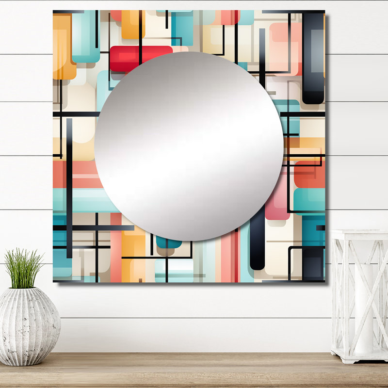 Motif géométrique géométrique vert et rose Gridlock, 29 po x 29 po