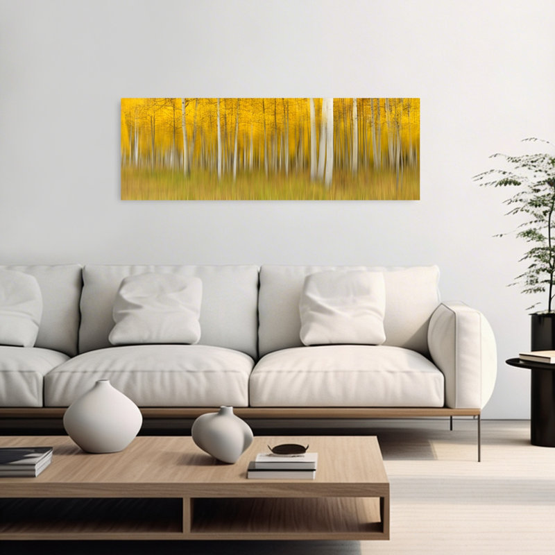 Golden Aspen Impression, impression abstraite, forêt d'automne impressionniste, H 36 po x l 12 po