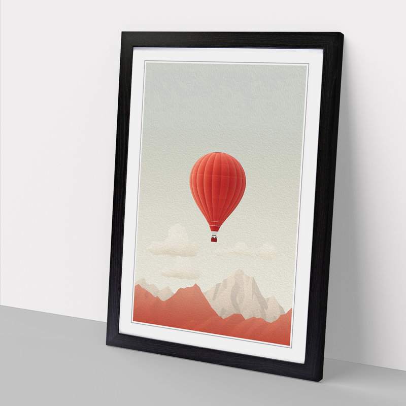 Hot Air Balloon Minimalism - Framed Print, Black , 46cm H x 34cm W x 2cm D