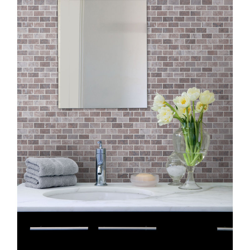 12" x 12" Marble Brick Joint Mosaic Wall & Floor Tile, Brown
