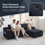 Canapé modulaire compressé en forme de L avec poches latérales, dispositif de charge sans fil, deux ports de charge USB, un porte-gobelet, haut-parleur Bluetooth, méridienne réversible, matériau en chenille, couleur noire