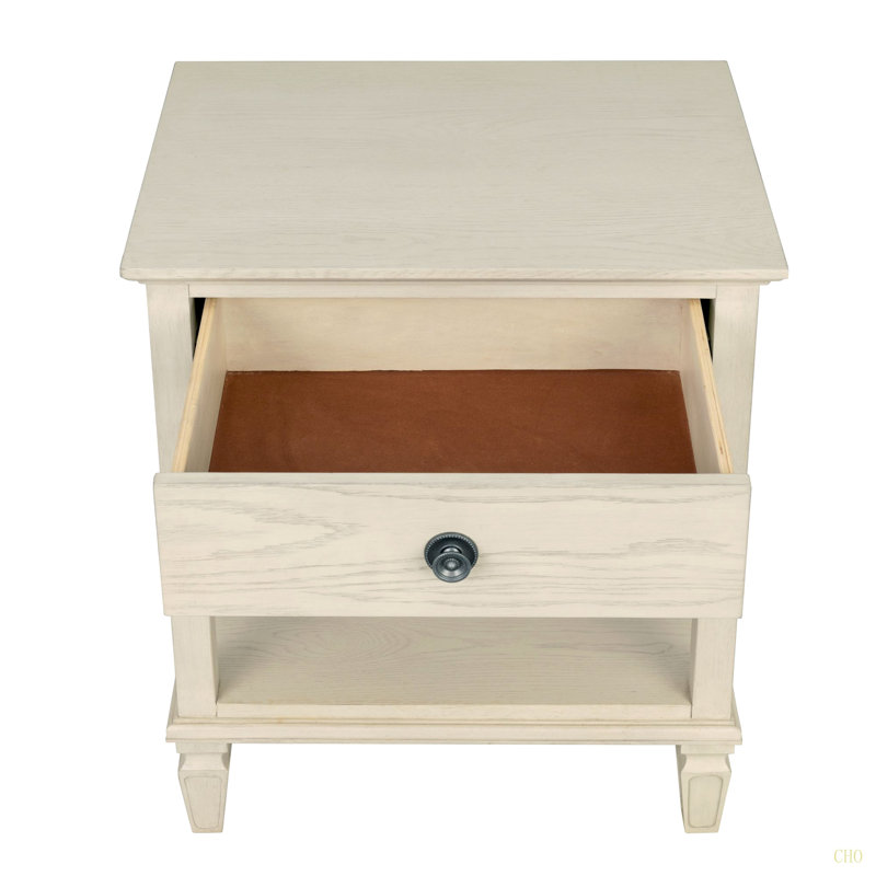 Table de chevet d'inspiration française avec rangement ouvert, Crème