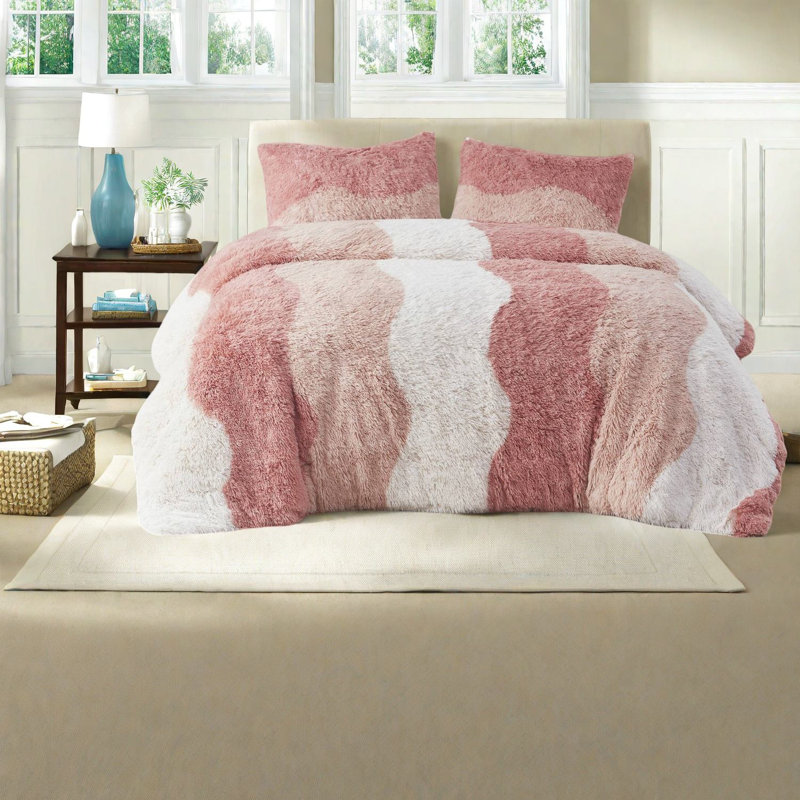 Ensembles de literie en fausse fourrure douce et confortable, simple / simple TG, rosé multicolore