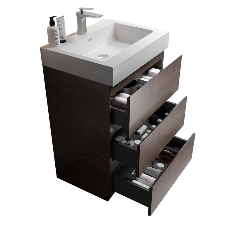 24'' Single Bathroom Vanity with Sink, White/Walnut