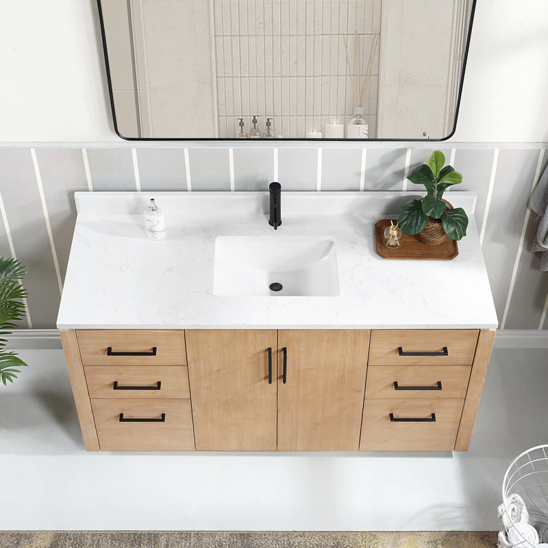 Cloverfield 60'' Single Bathroom Vanity with Cultured Marble Top, Matte Black, Fir Wood Brown
