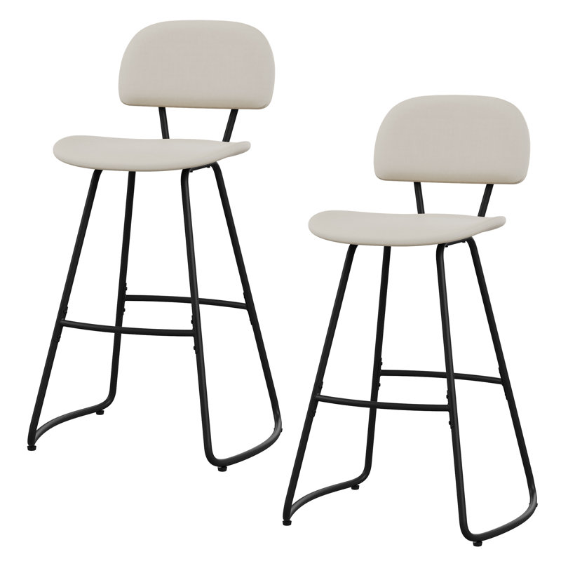 Upholstered Counter Stool With Metal Frame, Bar Stool (30” Seat Height), Beige