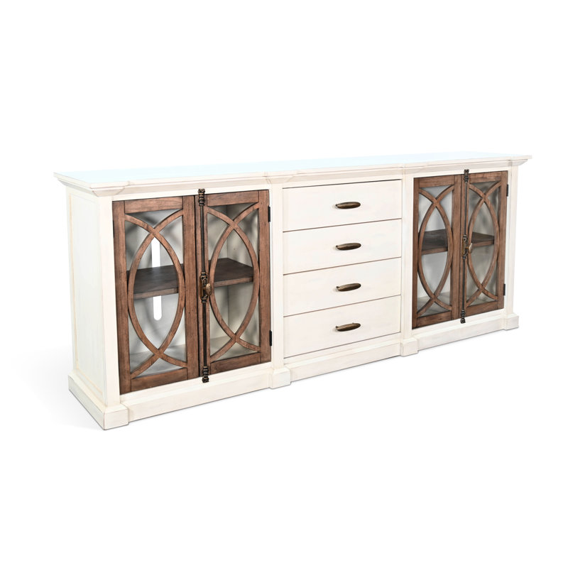 Barton Unfinished TV Stand for TVs up to 88", Marble White/Buckskin