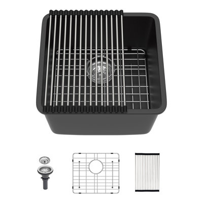 Durable Kitchen Sinks, 17.3 Inch Quartz Compact Modern Bar Sink for Kitchen