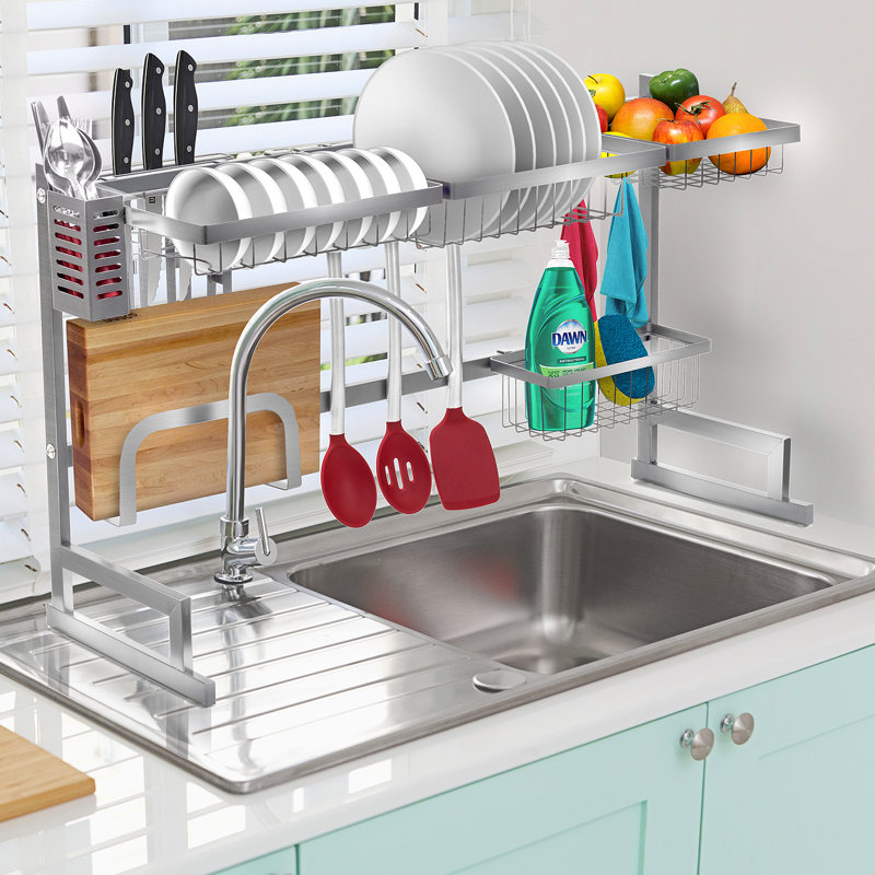 Sorbus Over-The-Sink Dish Drying Display Rack Stand, Silver