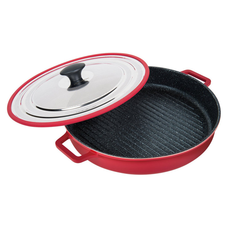 Non-Stick Aluminum Grill Pan / Griddle Set, Red