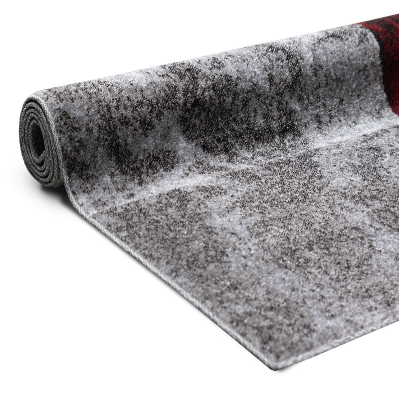 Geometric Shapes Area Rug, Rectangle 160 x 230cm, Red/Grey