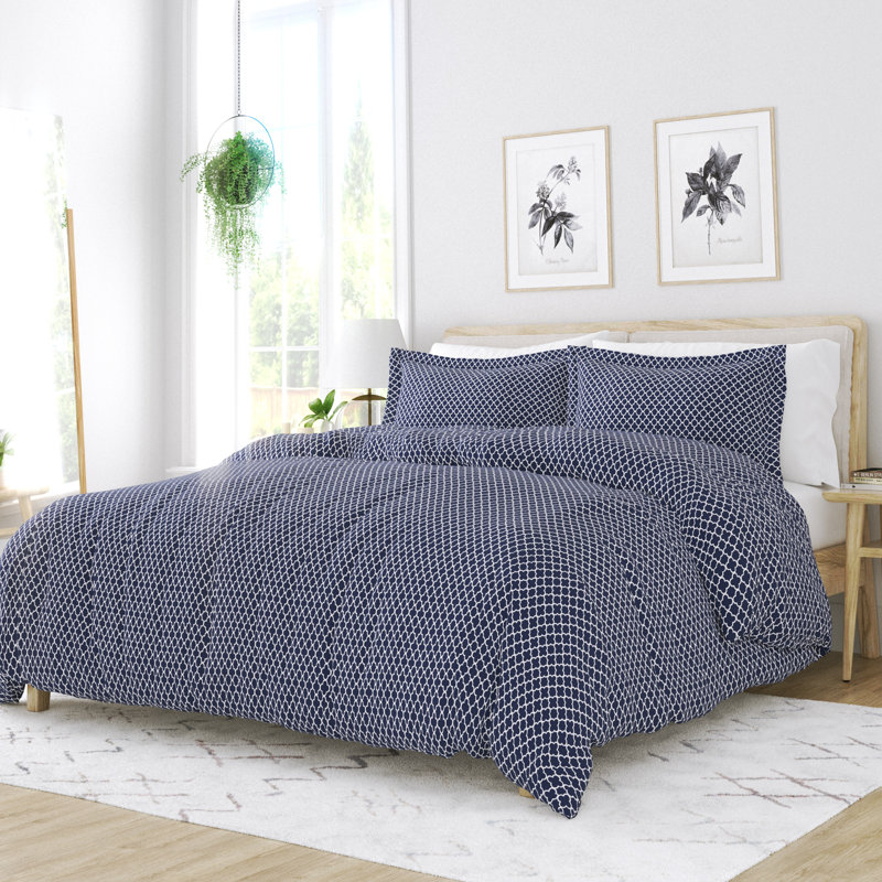 Ensemble de housse de couette à motif quadrilobe Simply Soft, Housse de couette très grand et 2 très grandes t, Bleu marine